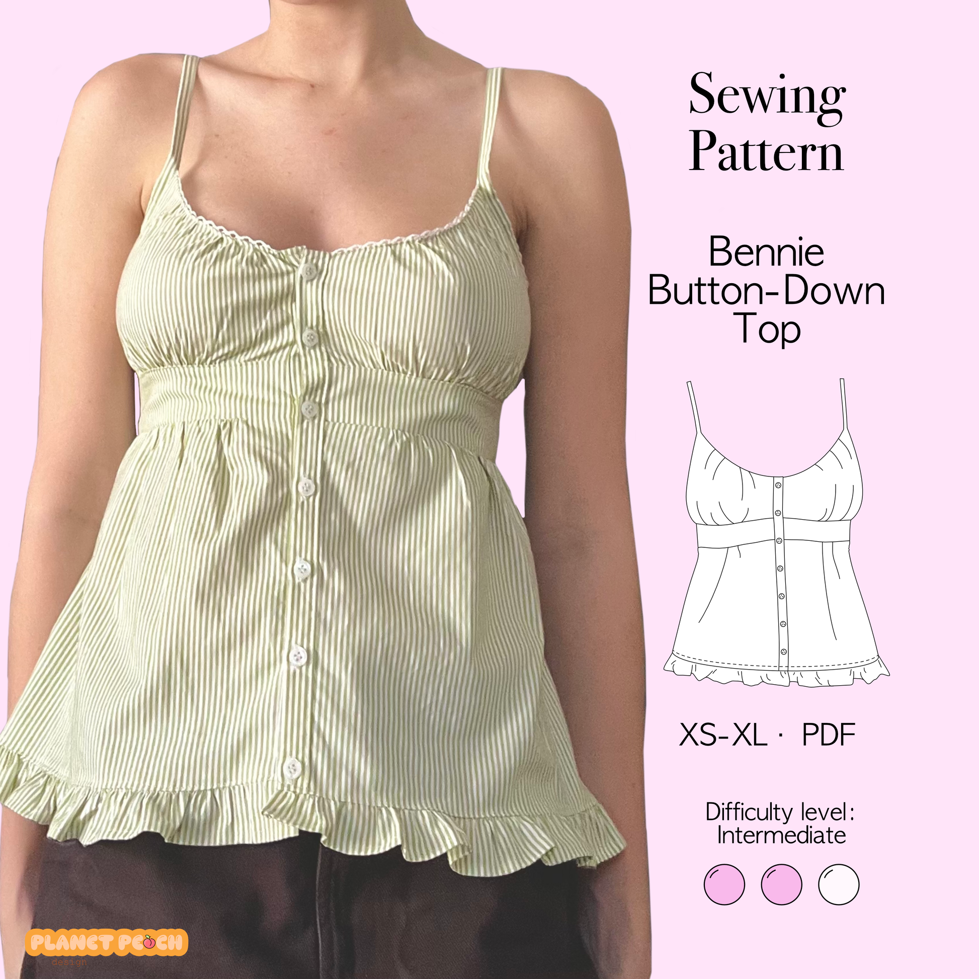Summer Button-Down Cami Top Sewing Pattern | Bennie Top